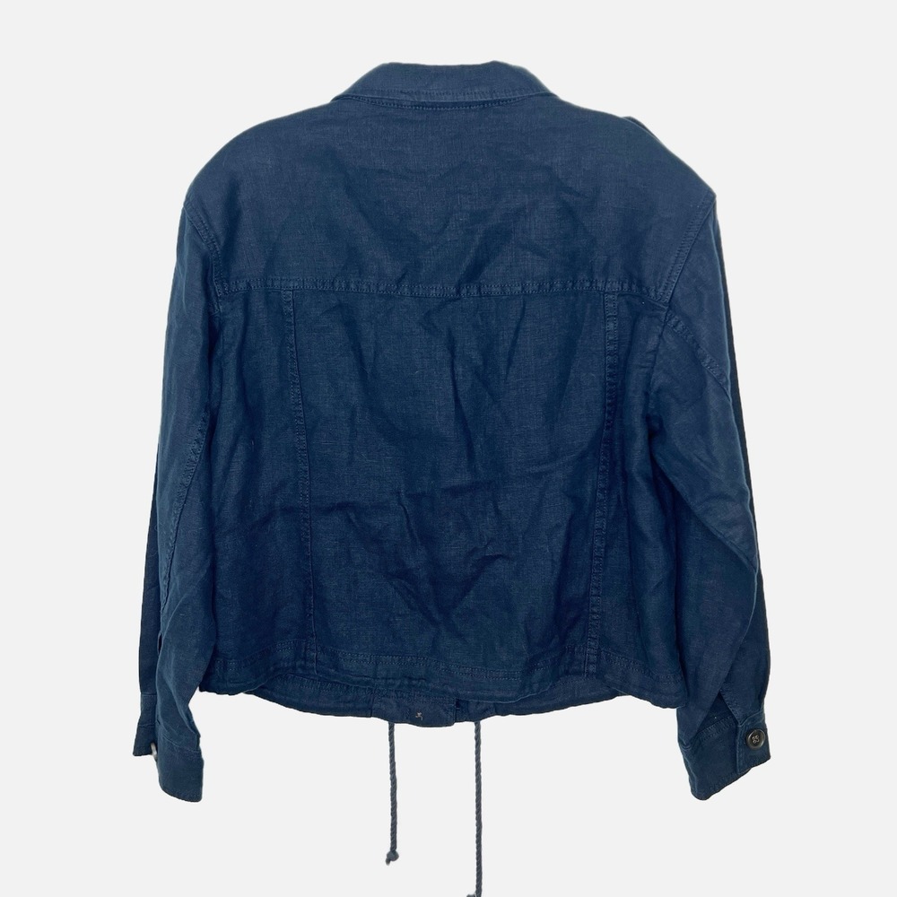TALBOTS 100% Linen Jacket Womens SMALL Navy Button Front Utility Outdoor Casual - Picture 2 of 8